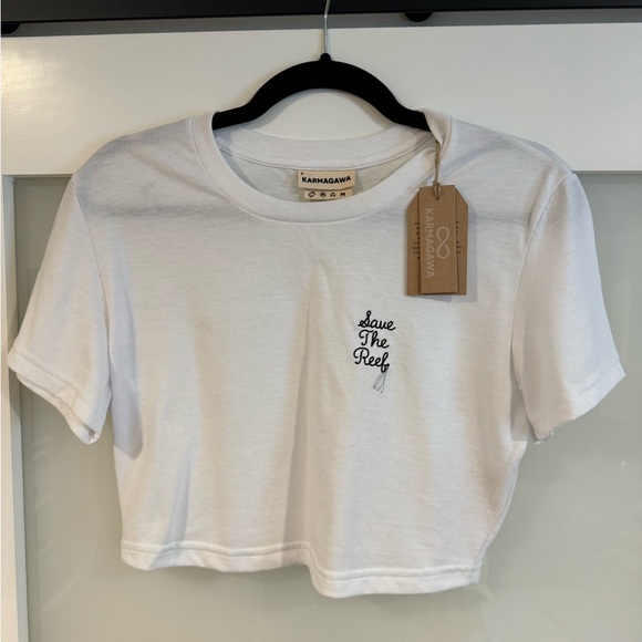 NWT Karmagawa Save The Reef White Black Embroidered Short Sleeve Crop Top medium - Picture 2 of 8